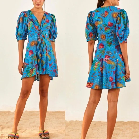 FARM Rio | Dresses | Farm Rio Blue Ocean Stories Mini Dress | Poshmark